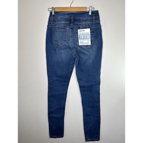 Refuge Ibiza Jeans Womens Dark Denim High Rise Stacked Waist Push Up Size 7 NWT - Picture 4 of 12